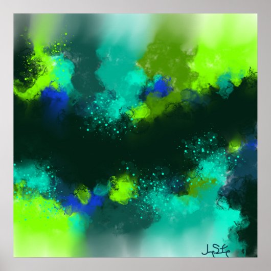 Abstracte blauwe groene hedendaagse moderne kunst  poster (Voorkant)