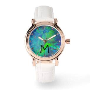 ABSTRACTE BLAUWE GROENE OPAL FOTOMONOGRAM HORLOGE