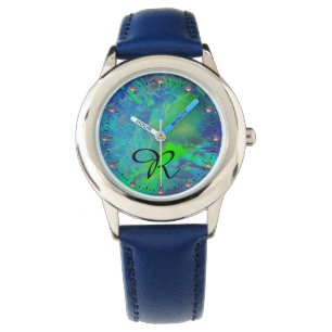 ABSTRACTE BLAUWE GROENE OPAL FOTOMONOGRAM HORLOGE