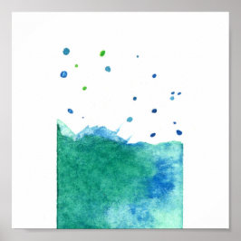 ABSTRACTE BLAUWE GROENE TURQUOÏE WATERVERF SPLATTE POSTER