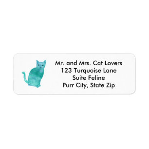 Abstracte blauwe groene Turquoise Cat Adresetikett Etiket