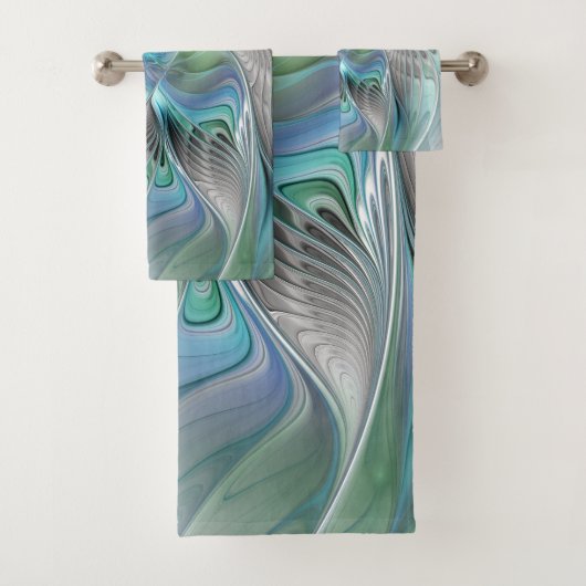 Abstracte blauwe groene vlinder Fantasy Fractal Ar Bad Handdoek (Insitu)