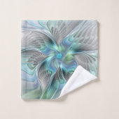 Abstracte blauwe groene vlinder Fantasy Fractal Ar Bad Handdoek (Wasdoekje)
