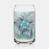 Abstracte blauwe groene vlinder Fantasy Fractal Ar Blikvorm Glas (Voorkant)