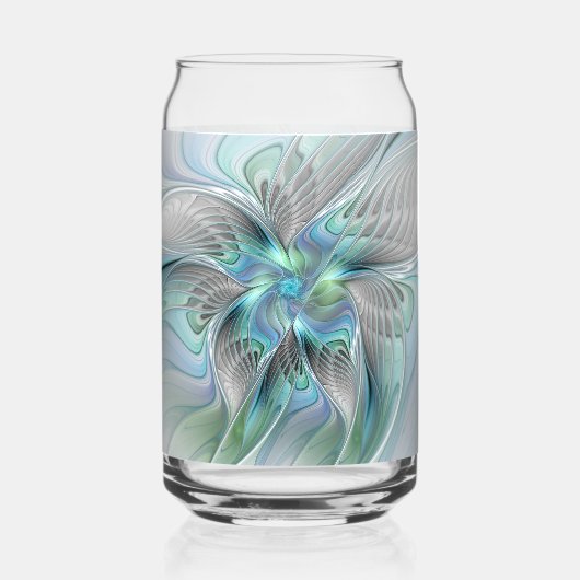 Abstracte blauwe groene vlinder Fantasy Fractal Ar Blikvorm Glas (Achterkant)