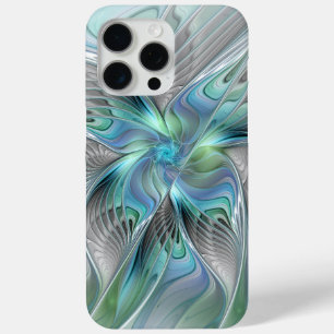Abstracte blauwe groene vlinder Fantasy Fractal Ar iPhone 15 Pro Max Hoesje