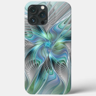 Abstracte blauwe groene vlinder Fantasy Fractal Ar iPhone 13 Pro Max Hoesje