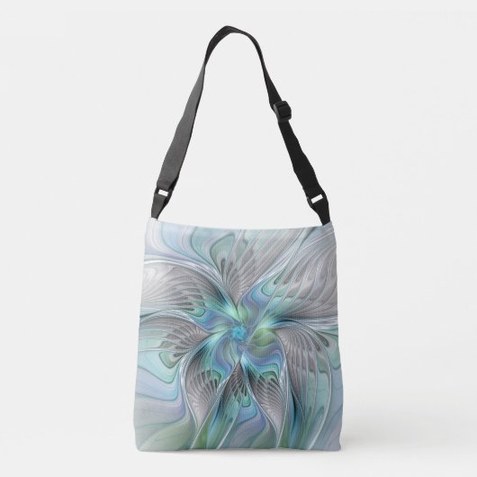 Abstracte blauwe groene vlinder Fantasy Fractal Ar Crossbody Tas (Achterkant)