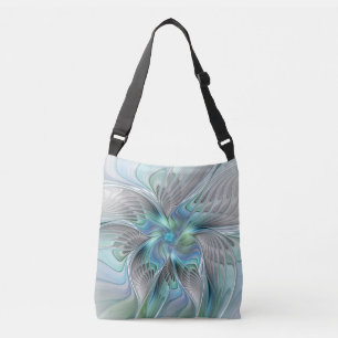Abstracte blauwe groene vlinder Fantasy Fractal Ar Crossbody Tas