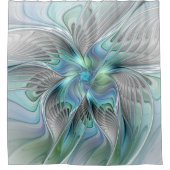 Abstracte blauwe groene vlinder Fantasy Fractal Ar Douchegordijn (Voorkant)