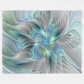 Abstracte blauwe groene vlinder Fantasy Fractal Ar Fleece Deken (Voorkant (Horizontaal))