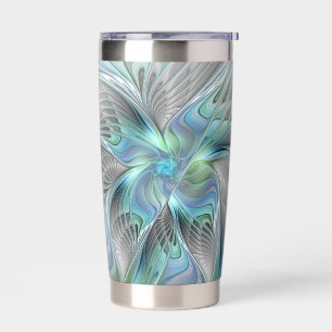Abstracte blauwe groene vlinder Fantasy Fractal Ar Geïsoleerde Drinkbeker