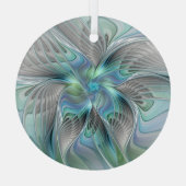 Abstracte blauwe groene vlinder Fantasy Fractal Ar Glas Ornament (Achterkant)