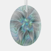 Abstracte blauwe groene vlinder Fantasy Fractal Ar Glas Ornament (Voorkant Rechts)