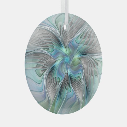 Abstracte blauwe groene vlinder Fantasy Fractal Ar Glas Ornament (Voorkant Rechts)