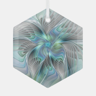 Abstracte blauwe groene vlinder Fantasy Fractal Ar Glas Ornament