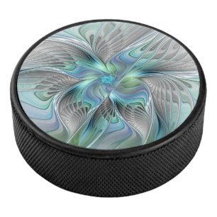 Abstracte blauwe groene vlinder Fantasy Fractal Ar Hockey Puck