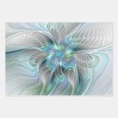 Abstracte blauwe groene vlinder Fantasy Fractal Ar Inpakpapier Vel (Voorkant)