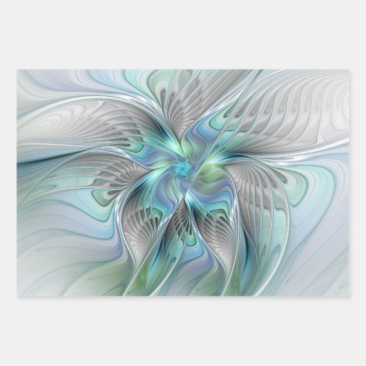 Abstracte blauwe groene vlinder Fantasy Fractal Ar Inpakpapier Vel (Voorkant)