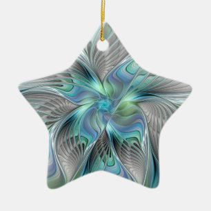 Abstracte blauwe groene vlinder Fantasy Fractal Ar Keramisch Ornament