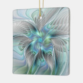Abstracte blauwe groene vlinder Fantasy Fractal Ar Keramisch Ornament (Links)