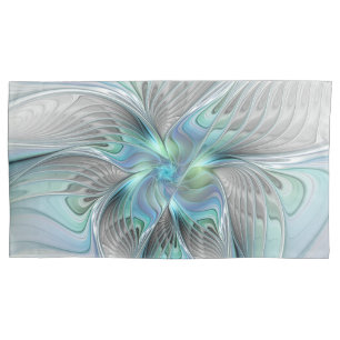 Abstracte blauwe groene vlinder Fantasy Fractal Ar Kussensloop