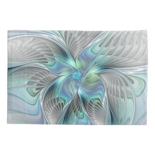 Abstracte blauwe groene vlinder Fantasy Fractal Ar Kussensloop (Achterkant)