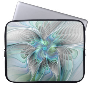 Abstracte blauwe groene vlinder Fantasy Fractal Ar Laptop Sleeve