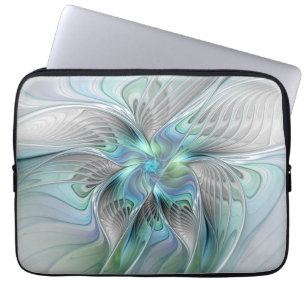 Abstracte blauwe groene vlinder Fantasy Fractal Ar Laptop Sleeve