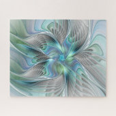 Abstracte blauwe groene vlinder Fantasy Fractal Ar Legpuzzel (Horizontaal)