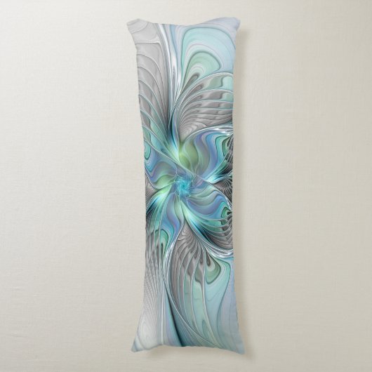 Abstracte blauwe groene vlinder Fantasy Fractal Ar Lichaamskussen (Voorkant Verticaal)