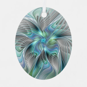 Abstracte blauwe groene vlinder Fantasy Fractal Ar Metalen Ornament