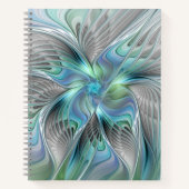 Abstracte blauwe groene vlinder Fantasy Fractal Ar Notitieboek (Voorkant)