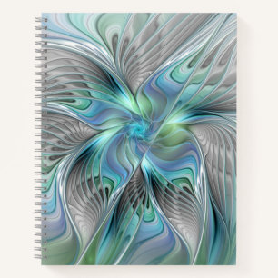 Abstracte blauwe groene vlinder Fantasy Fractal Ar Notitieboek
