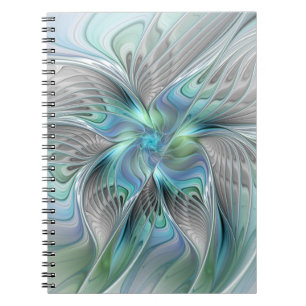 Abstracte blauwe groene vlinder Fantasy Fractal Ar Notitieboek