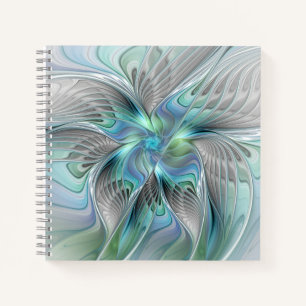 Abstracte blauwe groene vlinder Fantasy Fractal Ar Notitieboek