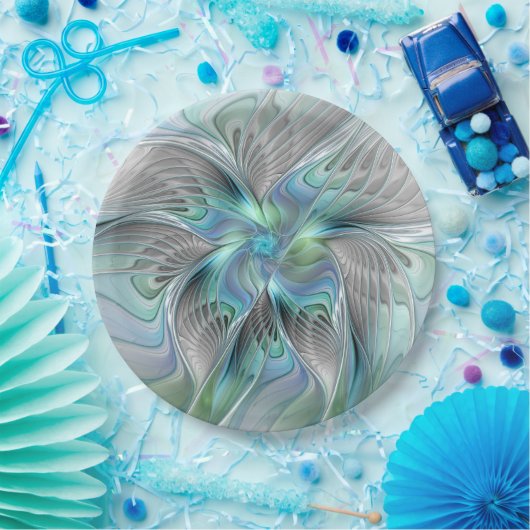 Abstracte blauwe groene vlinder Fantasy Fractal Ar Papieren Bordje (Feest)