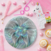 Abstracte blauwe groene vlinder Fantasy Fractal Ar Papieren Bordje (Feest)