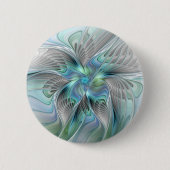Abstracte blauwe groene vlinder Fantasy Fractal Ar Ronde Button 5,7 Cm (Voorkant)