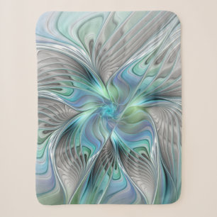 Abstracte blauwe groene vlinder Fantasy Fractal Ar Sherpa Deken