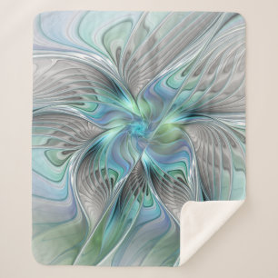 Abstracte blauwe groene vlinder Fantasy Fractal Ar Sherpa Deken