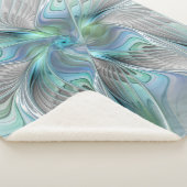 Abstracte blauwe groene vlinder Fantasy Fractal Ar Sherpa Deken (3/4)