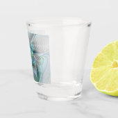 Abstracte blauwe groene vlinder Fantasy Fractal Ar Shot Glas (Rechts)