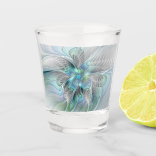 Abstracte blauwe groene vlinder Fantasy Fractal Ar Shot Glas