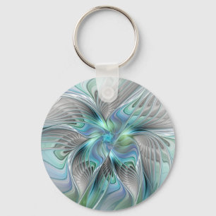 Abstracte blauwe groene vlinder Fantasy Fractal Ar Sleutelhanger