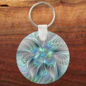 Abstracte blauwe groene vlinder Fantasy Fractal Ar Sleutelhanger (Achterkant)