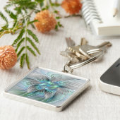 Abstracte blauwe groene vlinder Fantasy Fractal Ar Sleutelhanger (Zijkant)