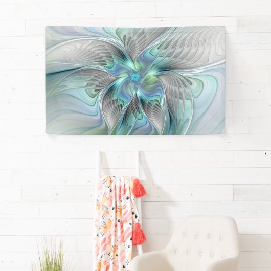 Abstracte blauwe groene vlinder Fantasy Fractal Ar Spandoek (Insitu)