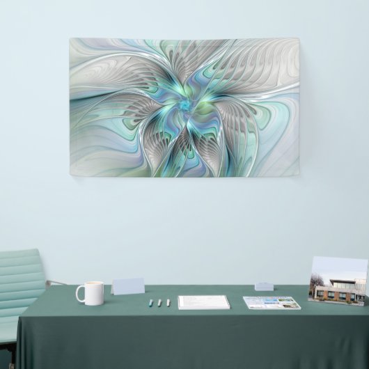 Abstracte blauwe groene vlinder Fantasy Fractal Ar Spandoek (Beurs)