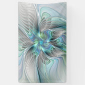 Abstracte blauwe groene vlinder Fantasy Fractal Ar Spandoek (Verticaal)